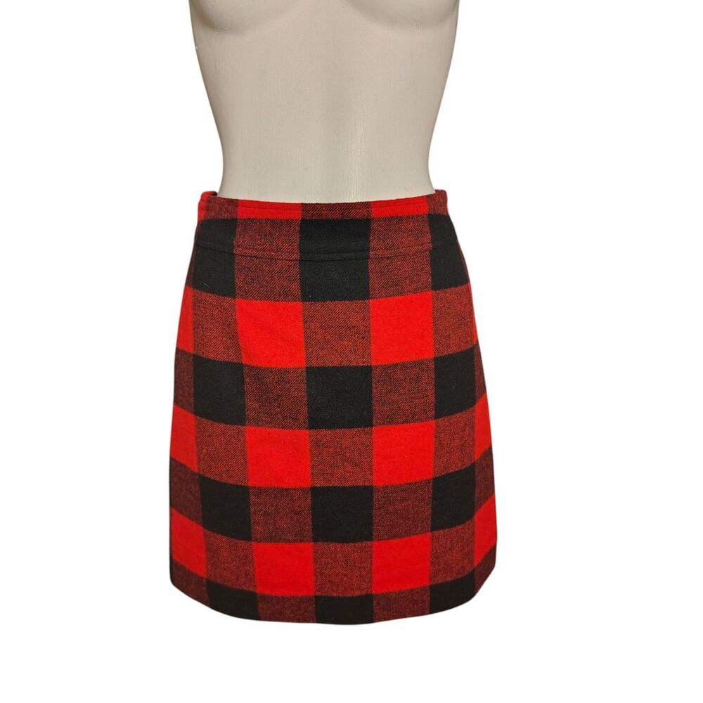 J.Crew Red Black Plaid Wool Flannel A-Line Short Skirt Women's Size 00